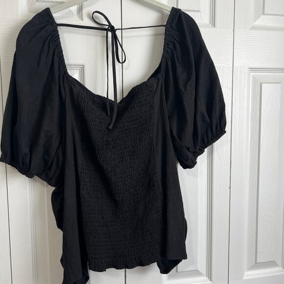 AVA & VIV Black Ruched Tie Back Blouse Sz 1X - Picture 3 of 9